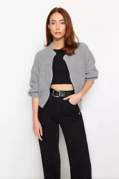 Кардиган - Серый - Oversize Trendyol, серый