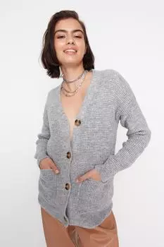 Кардиган - Серый - Oversize Trendyol, серый