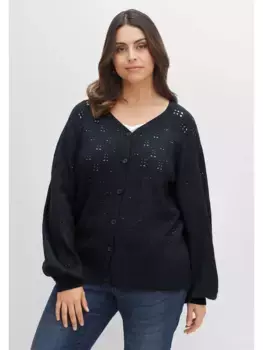 Кардиган Sheego "Большие размеры", ажурного узора, с широкими рукавами, синий