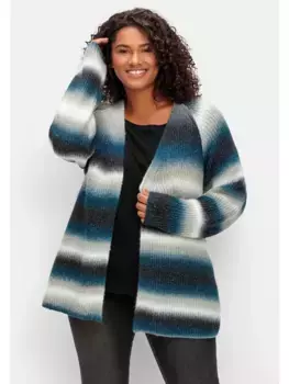 Кардиган Sheego "большие размеры", с цветовым градиентом, мягкий за счет содержания шерсти, синий