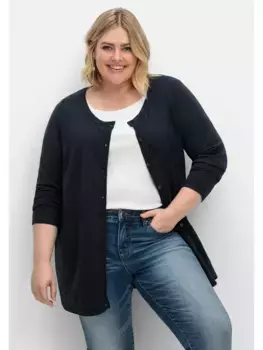 Кардиган Sheego "Большие размеры" с круглым вырезом и планкой на пуговицах, синий