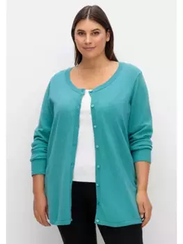 Кардиган Sheego "Большие размеры" с круглым вырезом и планкой на пуговицах, цвет Aqua