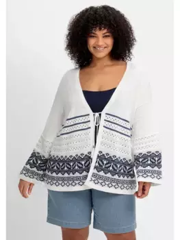 Кардиган Sheego "Большие размеры", с лентой, А-силуэта, белый