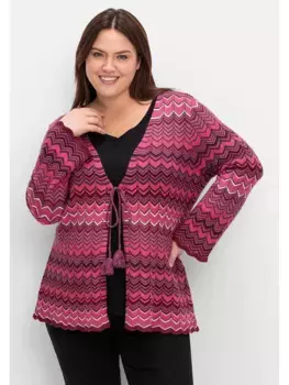 Кардиган Sheego "Большие размеры" с рукавами-трубами, зигзагообразным узором, красный