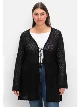Кардиган sheego Lange Ajour Strickjacke, черный