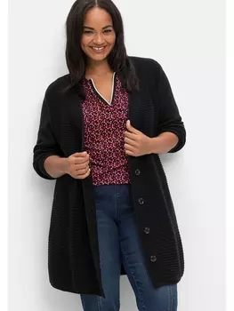 Кардиган sheego Longstrickjacke, черный