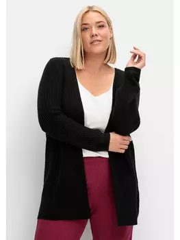 Кардиган sheego Longstrickjacke, черный