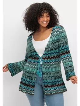 Кардиган sheego Strickjacke mit Trompetenrmeln, цвет dunkeloliv gemustert