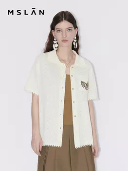 Кардиган шерстяной Mslan с лацканами, миндальный