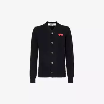 Кардиган шерстяной вязки с вышитым логотипом и V-образным вырезом Comme des Garons, черный