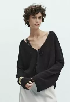 Кардиган SHIMMERY WITH DETAIL Massimo Dutti, цвет black