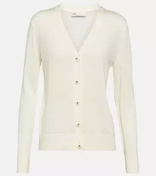 Кардиган Simone из шерсти и шелка TORY BURCH, белый