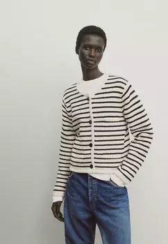 Кардиган STRIPED TEXTURED WITH BUTTONS Massimo Dutti, цвет white