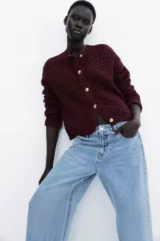 Кардиган структурной вязки H&M, красный