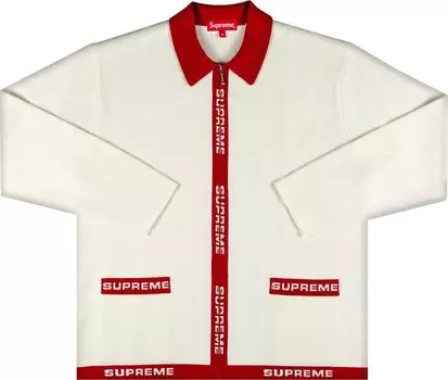 Кардиган Supreme Logo Trim Zip Up Cardigan 'White', белый