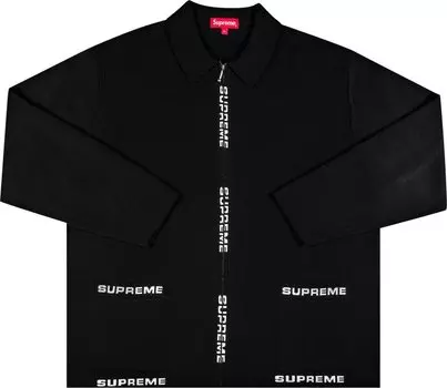 Кардиган Supreme Logo Trim Zip Up Cardigan 'Black', черный
