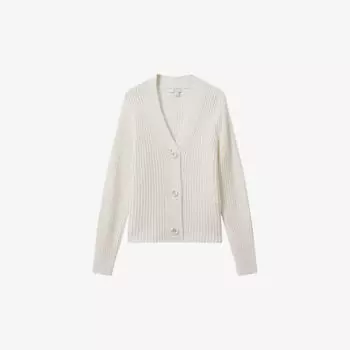 Кардиган свободного кроя ariana из хлопка и льна в рубчик Reiss, белый