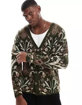 Кардиган свободного кроя цвета хаки с узором пейсли ASOS DESIGN