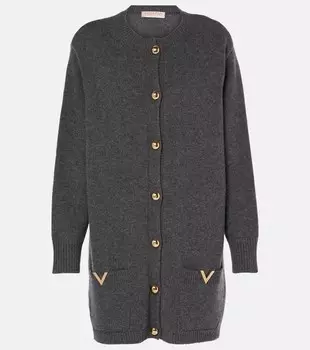 Кардиган свободного кроя из натуральной шерсти VGold Valentino, цвет grigio scuro melange