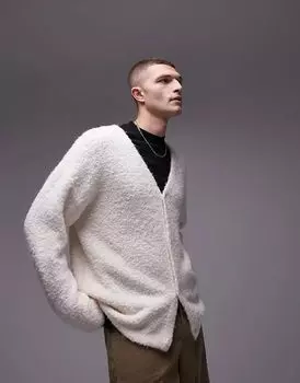 Кардиган свободного кроя из пряжи букле цвета овсянки Topman