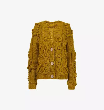 Кардиган свободного кроя из шерстяной смеси малинового цвета с помпоном Leem, зеленый