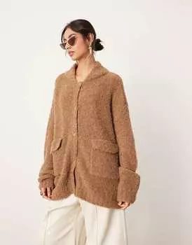 Кардиган свободного кроя на пуговицах из букле ASOS EDITION светло-коричневого цвета