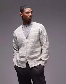 Кардиган свободного кроя с абстрактным узором в оттенках шалфея и крема Topman