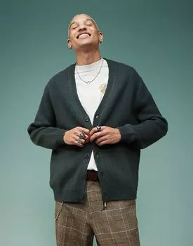 Кардиган свободного кроя с начесом в угольно-сером цвете ASOS DESIGN