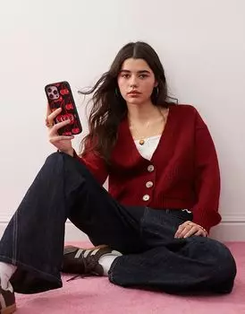 Кардиган свободного кроя с отделкой швом в бордовом цвете Miss Selfridge