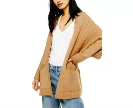 Кардиган свободного кроя с открытой передней частью, коричневый Topshop