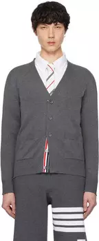 Кардиган свободного кроя с V-образным вырезом серого джерси Thom Browne