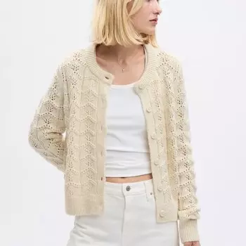 Кардиган связанный ажурной вязкой Gap, белый