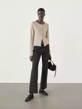 Кардиган, связанный оверлоком Massimo Dutti, бежевый