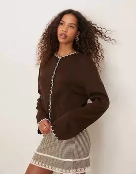 Кардиган, связанный узором, шоколадного цвета Miss Selfridge