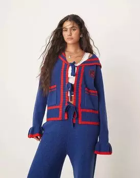 Кардиган темно-синего цвета с завязками спереди и матросскими лацканами (часть комплекта) Neon Rose