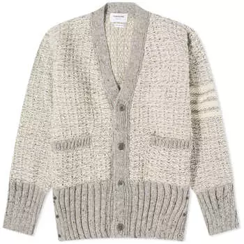 Кардиган Thom Browne 4-Bar Donegal V-Neck, светло-серый