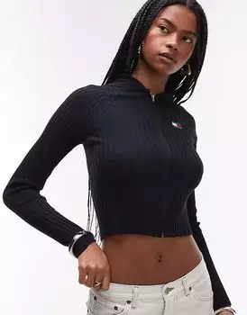 Кардиган Tommy Jeans с капюшоном и застежкой-молнией черного цвета