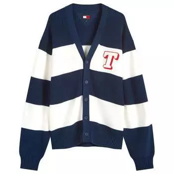 Кардиган Tommy Jeans Single Letter Texture Stripe, белый/темно-синий