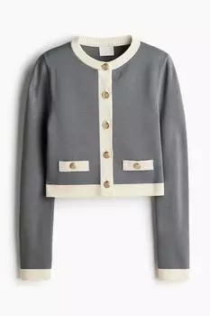 Кардиган тонкой вязки H&M с золотыми пуговицами, серый