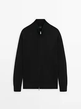 Кардиган тонкой вязки из 100% хлопка. Massimo Dutti, черный