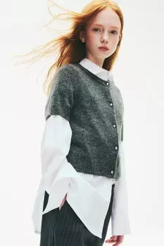 Кардиган тонкой вязки с короткими рукавами H&M, серый