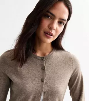 Кардиган тонкой вязки с круглым вырезом New Look, светло-коричневый