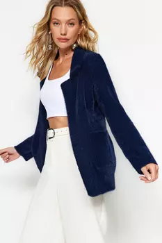Кардиган Trendyol Furry Knitwear в форме жакета, темно-синий