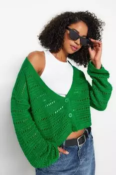Кардиган Trendyol из ажурного трикотажа, изумрудно-зеленый