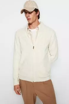 Кардиган Trendyol мужской трикотажный с воротником, экру