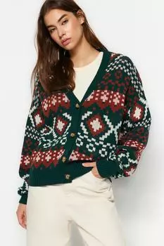 Кардиган Trendyol с ажурным узором, зеленый