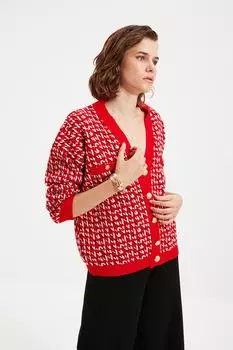 Кардиган Trendyol с V-образным вырезом, красный