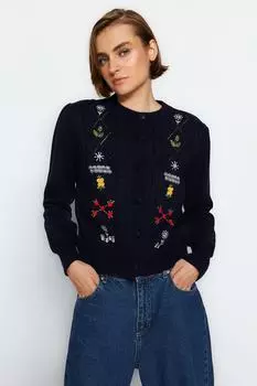 Кардиган Trendyol с вышивкой, темно-синий