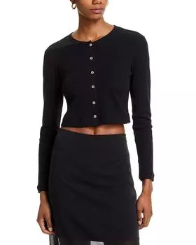 Кардиган укороченный с ажурной вязкой Pointelle LESET, черный