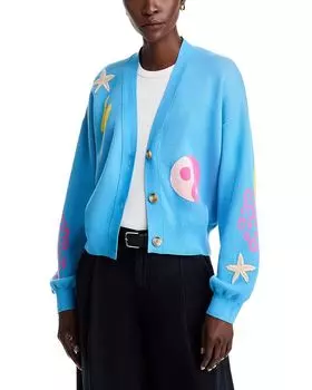 Кардиган укороченный с V-образным вырезом и рукавами "колокол" MOTHER, синий